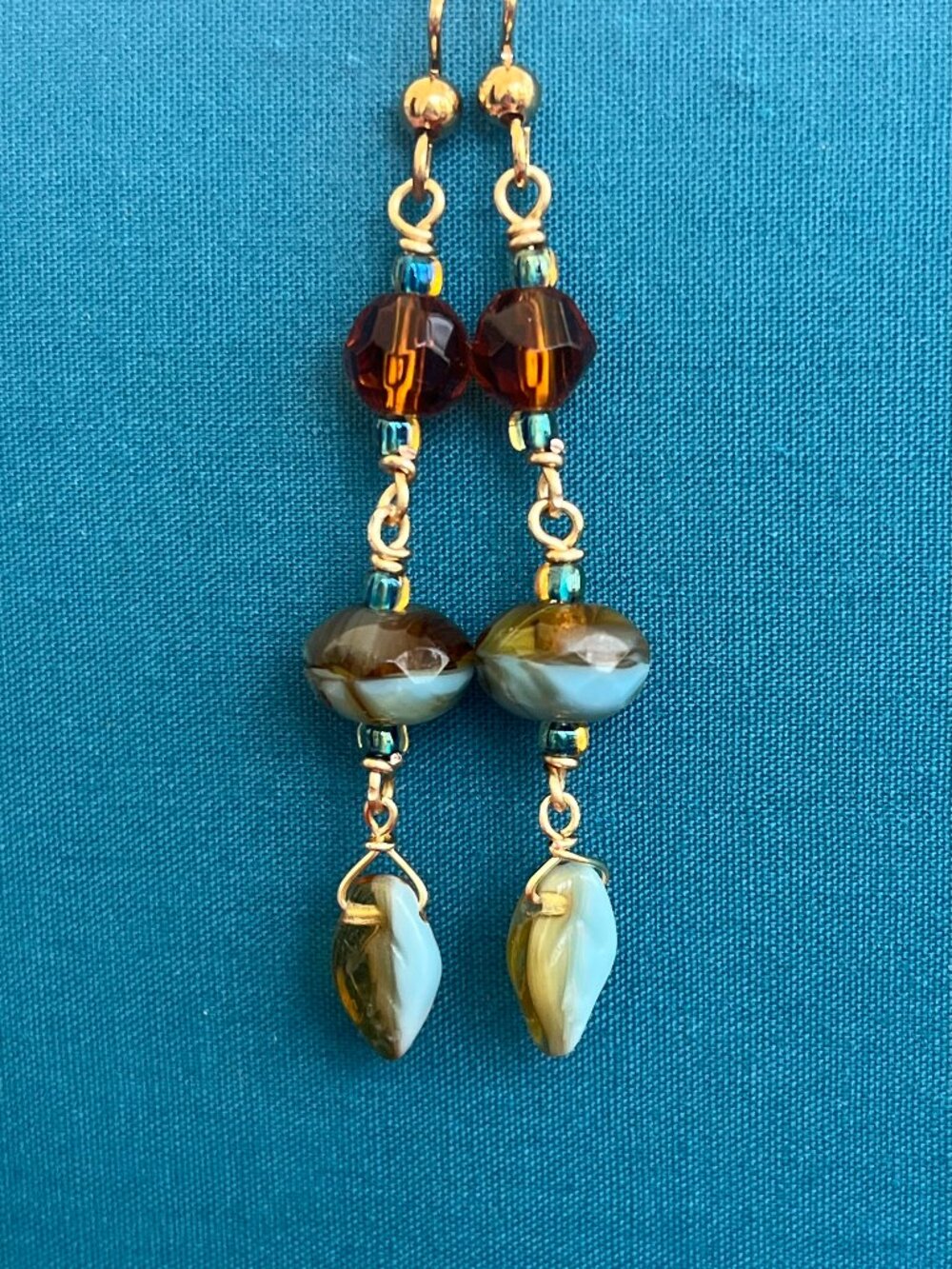 Whimsical Dangle Earrings | Amber & Aqua Leaf Earrings | Boho Fairycore